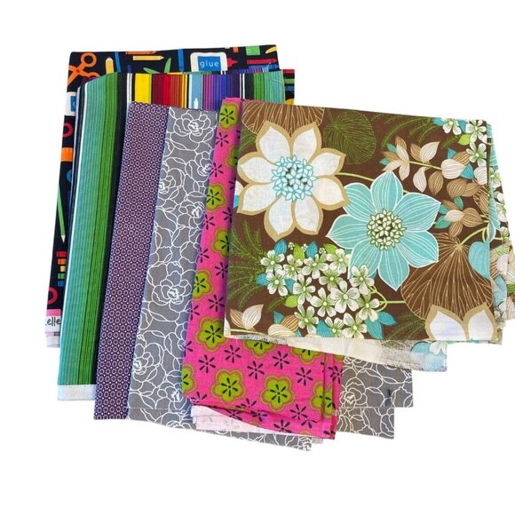 Assorted Cotton Fabric Lot Bundle With Floral & Geometric Prints Less than Yard - Picture 1 of 7